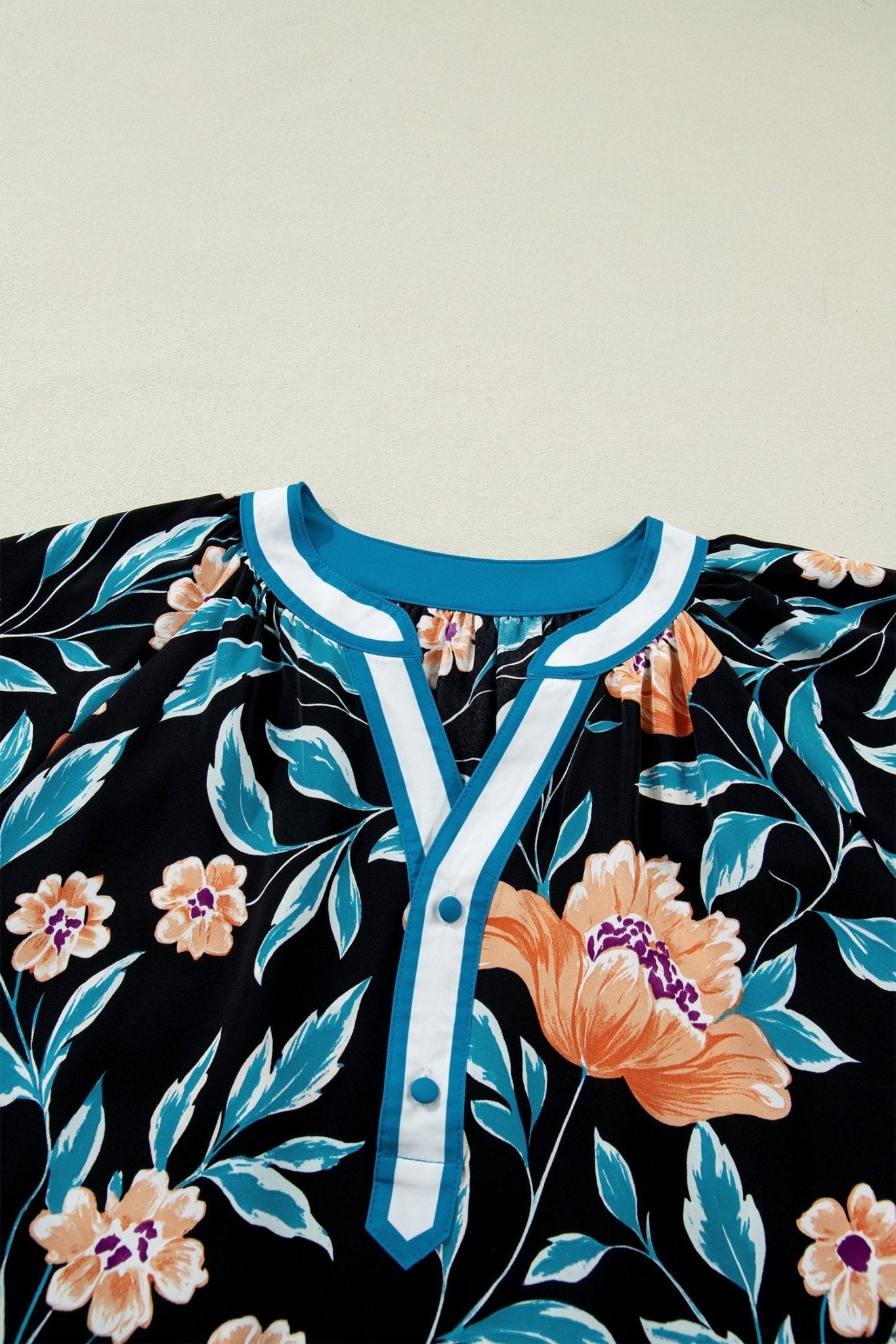 Ila Bubble Sleeve Notched Blouse - Hello Beautiful BoutiqueBlouses & ShirtsThreaded Pear