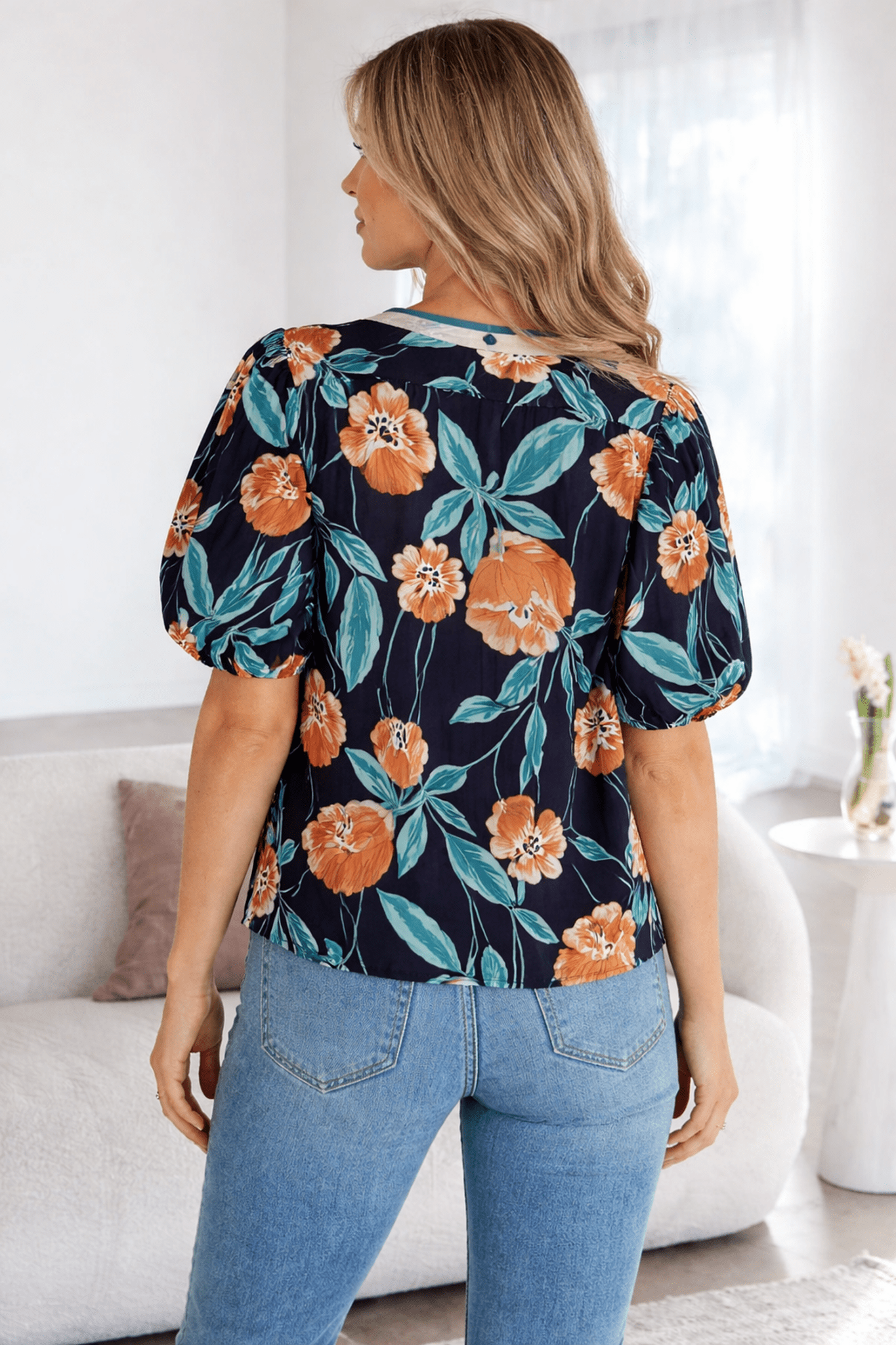 Ila Bubble Sleeve Notched Blouse - Hello Beautiful BoutiqueBlouses & ShirtsThreaded Pear