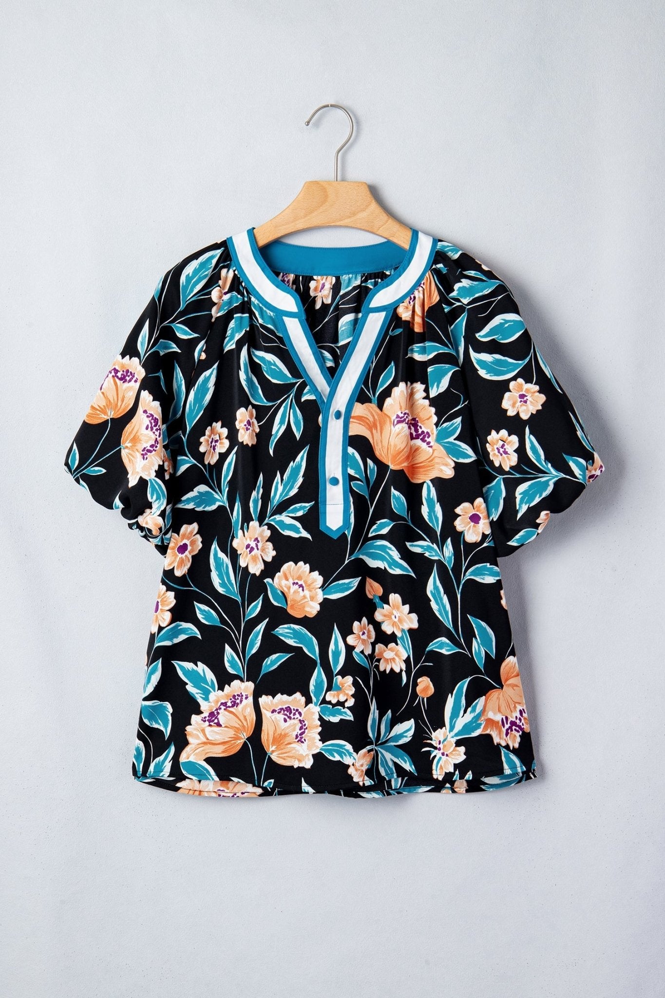 Ila Bubble Sleeve Notched Blouse - Hello Beautiful BoutiqueBlouses & ShirtsThreaded Pear