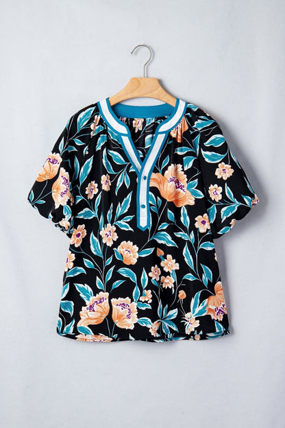 Ila Bubble Sleeve Notched Blouse - Hello Beautiful BoutiqueBlouses & ShirtsThreaded Pear