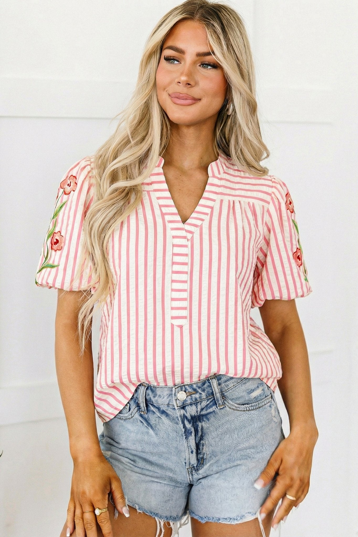 Imani Embroidered Puff Sleeve Blouse - Hello Beautiful BoutiqueBlouses & ShirtsThreaded Pear