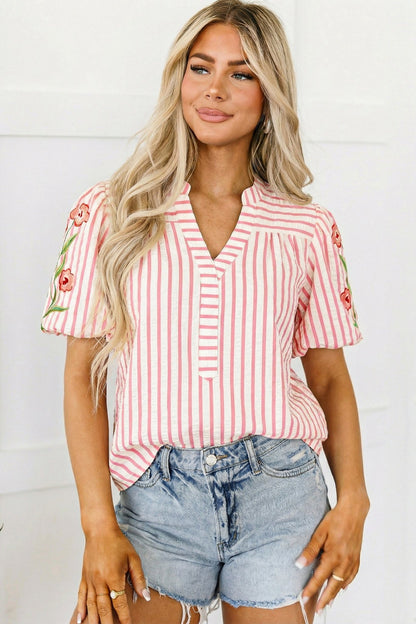 Imani Embroidered Puff Sleeve Blouse - Hello Beautiful BoutiqueBlouses & ShirtsThreaded Pear