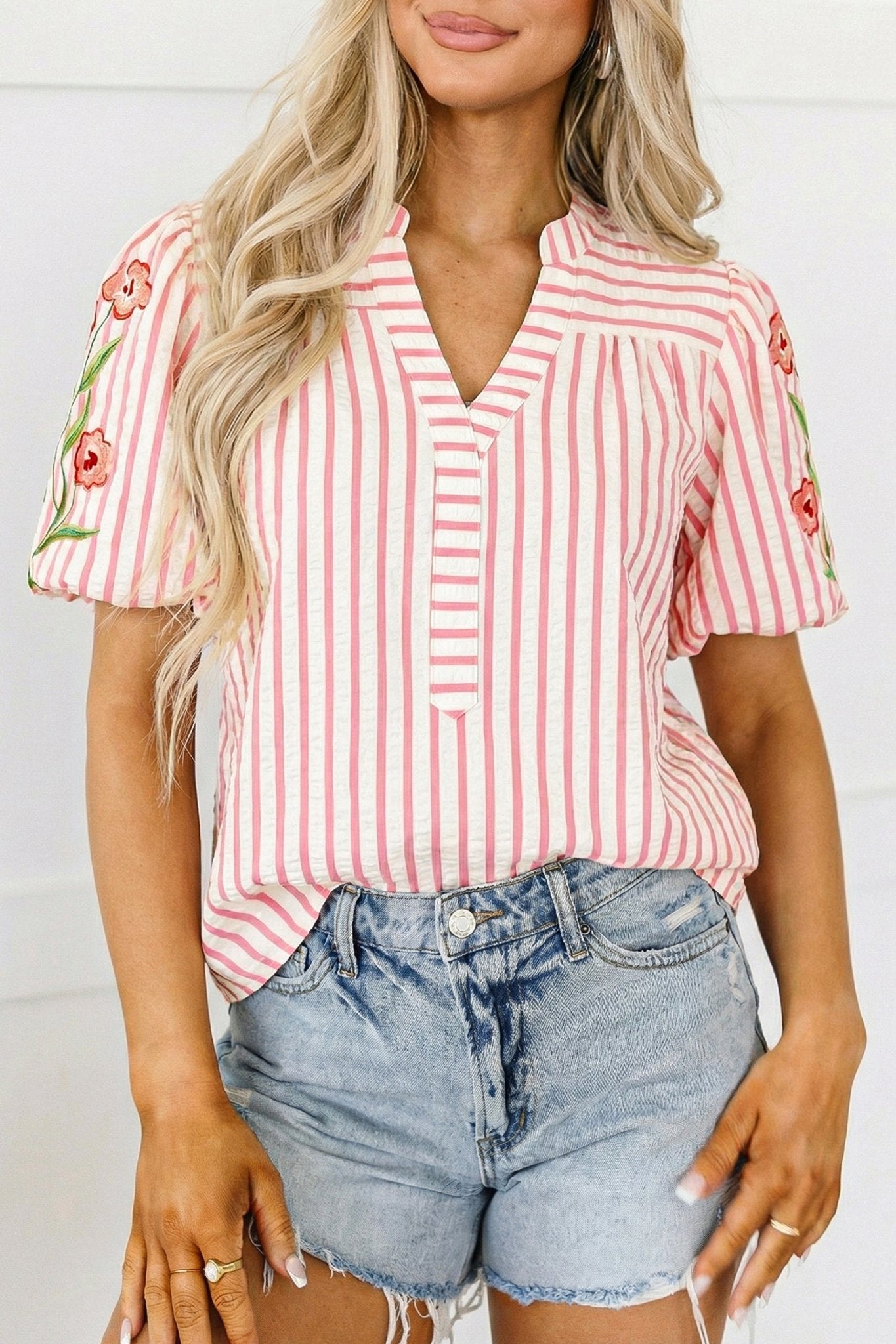 Imani Embroidered Puff Sleeve Blouse - Hello Beautiful BoutiqueBlouses & ShirtsThreaded Pear