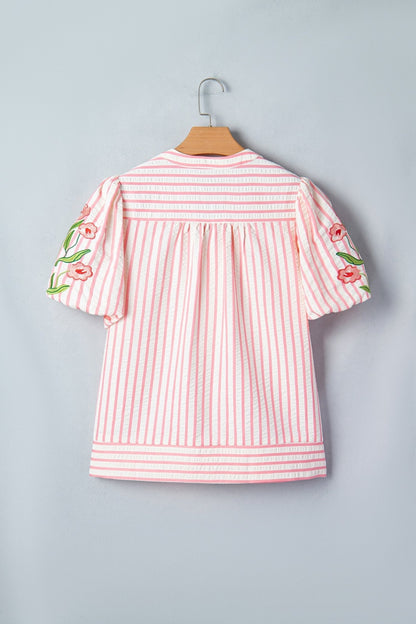 Imani Embroidered Puff Sleeve Blouse - Hello Beautiful BoutiqueBlouses & ShirtsThreaded Pear