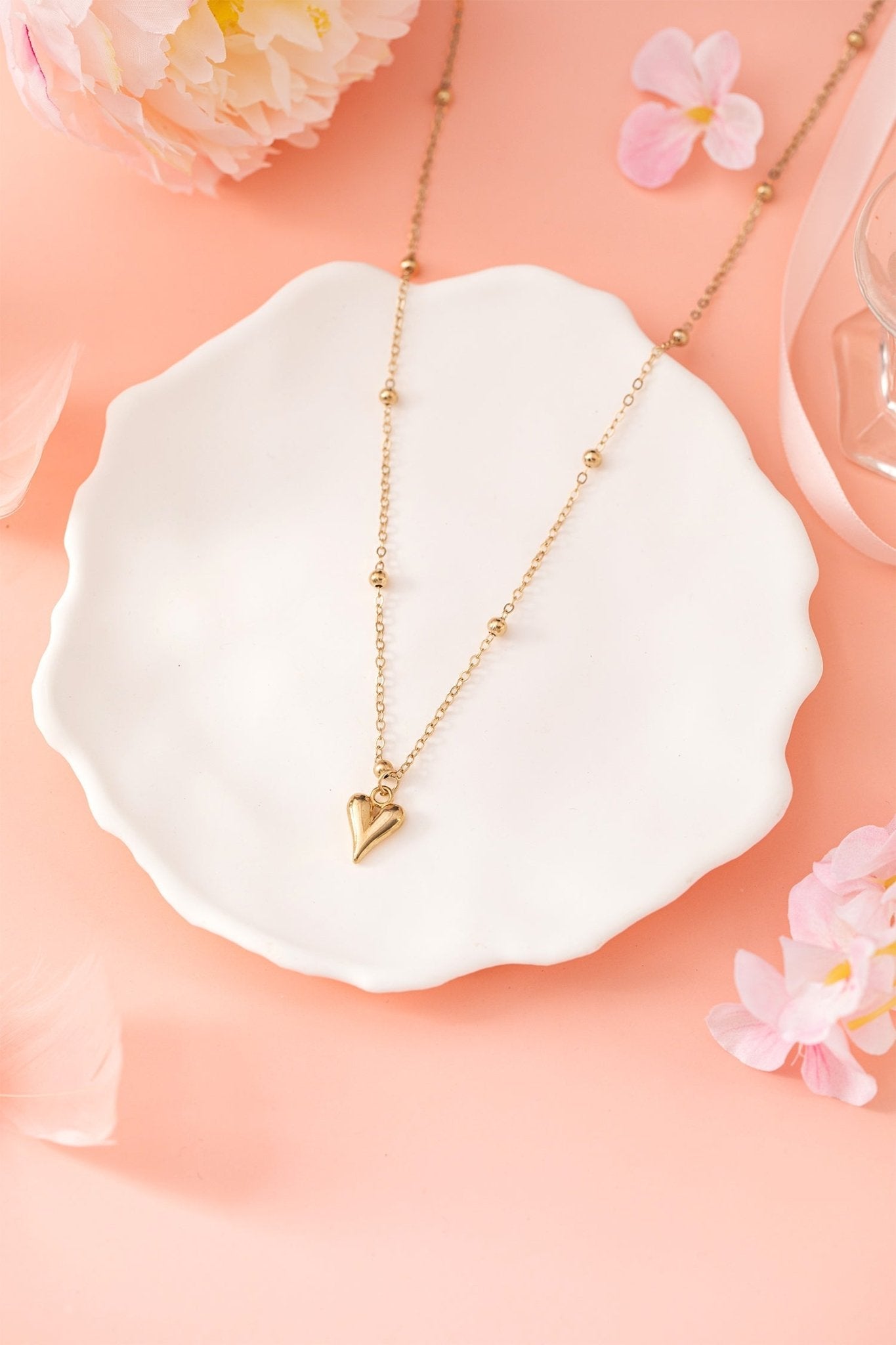 Inaya alloy Puffed Heart Necklace - Hello Beautiful BoutiqueJewelryThreaded Pear
