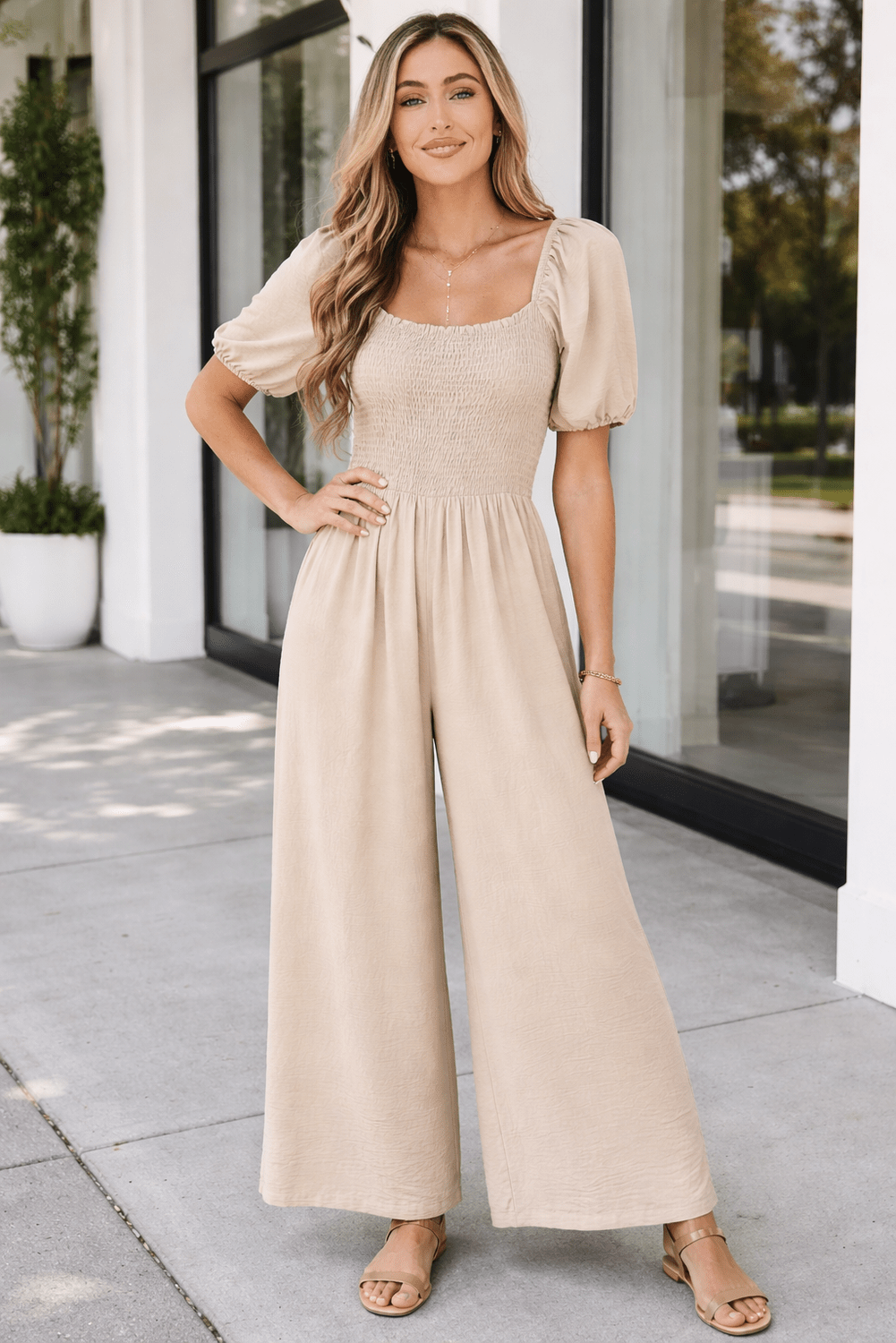 Indie Smocked Wide Leg Jumpsuit - Hello Beautiful BoutiqueJumpsuits & RompersThreaded Pear