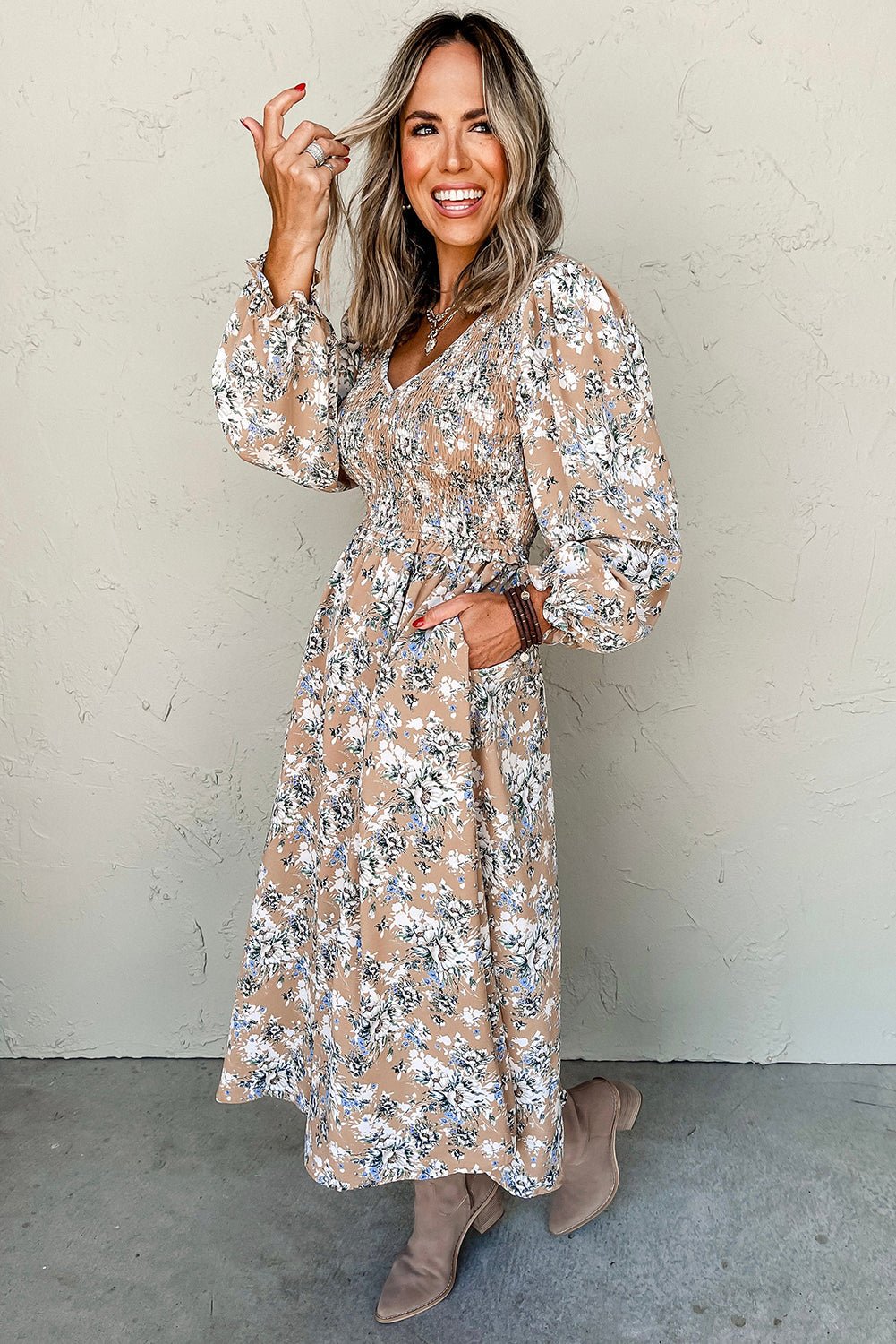 Indy Puff Sleeve Long Dress - Hello Beautiful BoutiqueMaxi DressesThreaded Pear