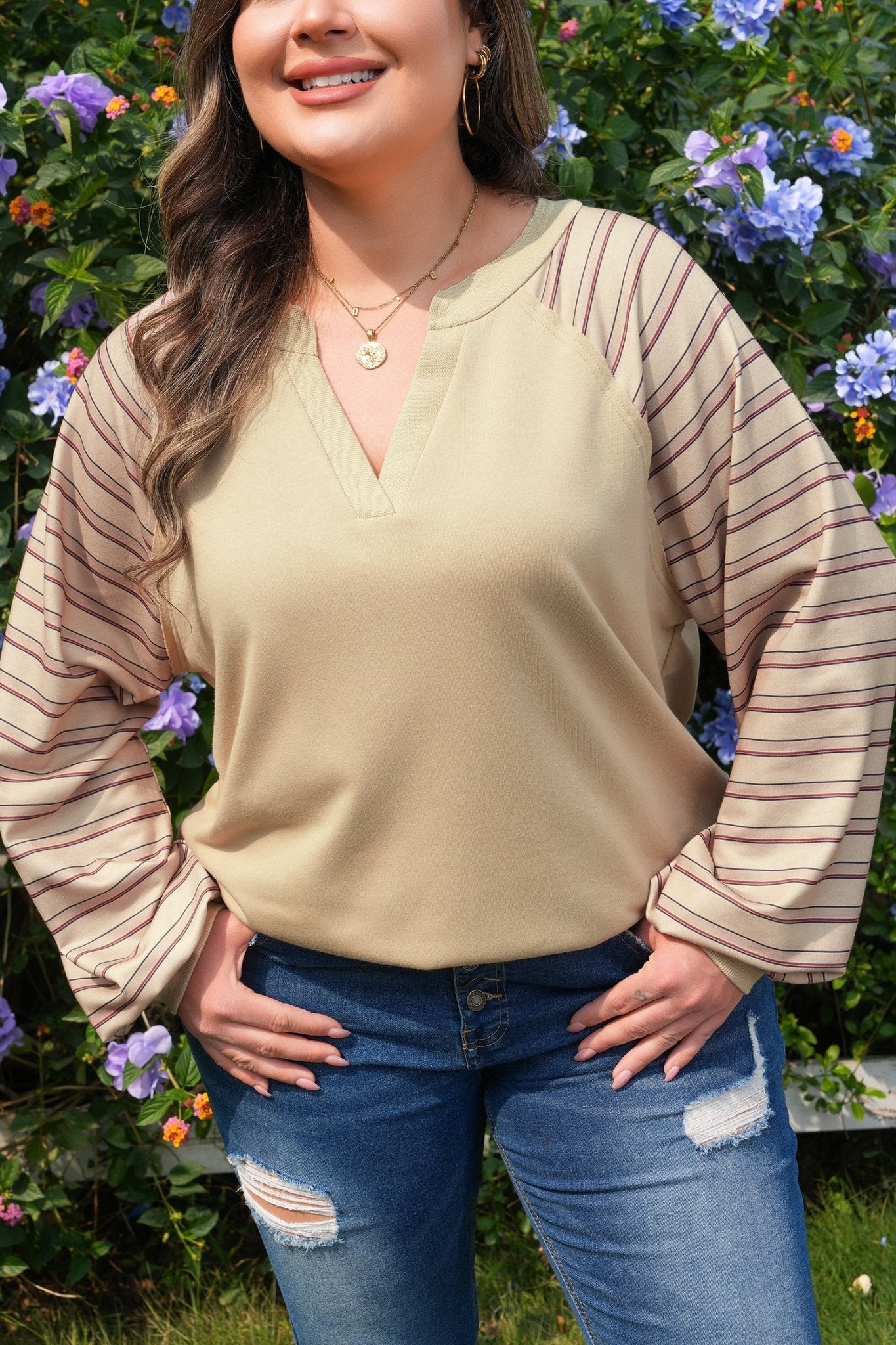 Iris Notched Raw Edge PLUS Jumper - Hello Beautiful BoutiquePlus Size Long Sleeve TopsThreaded Pear