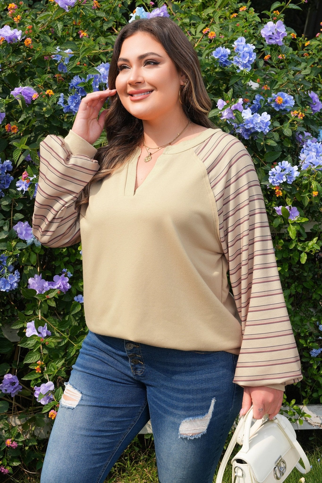 Iris Notched Raw Edge PLUS Jumper - Hello Beautiful BoutiquePlus Size Long Sleeve TopsThreaded Pear