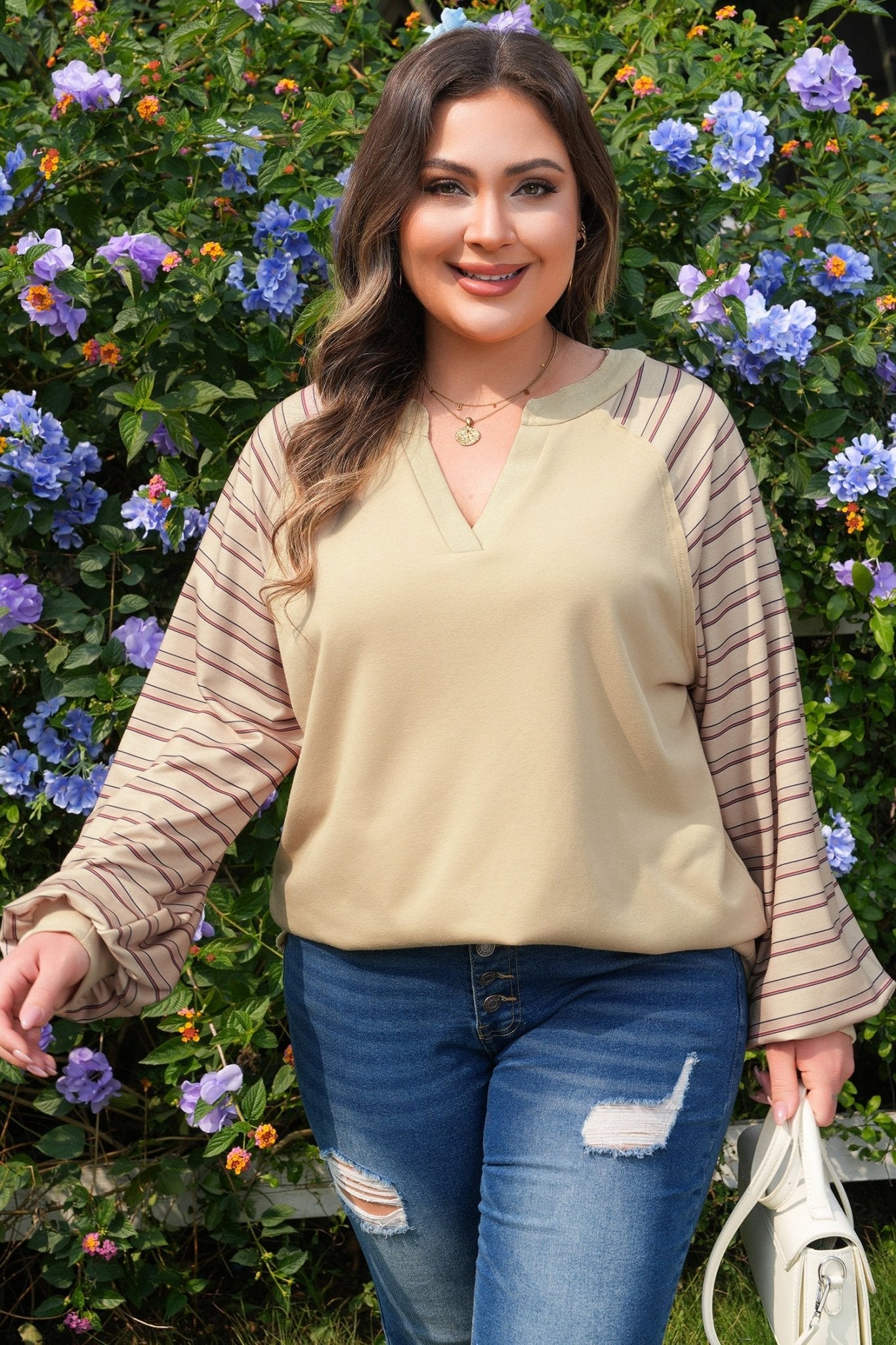Iris Notched Raw Edge PLUS Jumper - Hello Beautiful BoutiquePlus Size Long Sleeve TopsThreaded Pear