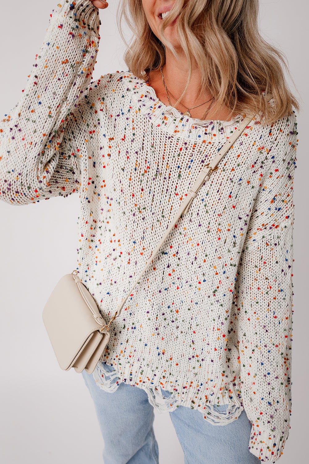 Isabel Confetti Distressed Knit Sweater - Hello Beautiful Boutique20% OFFThreaded Pear