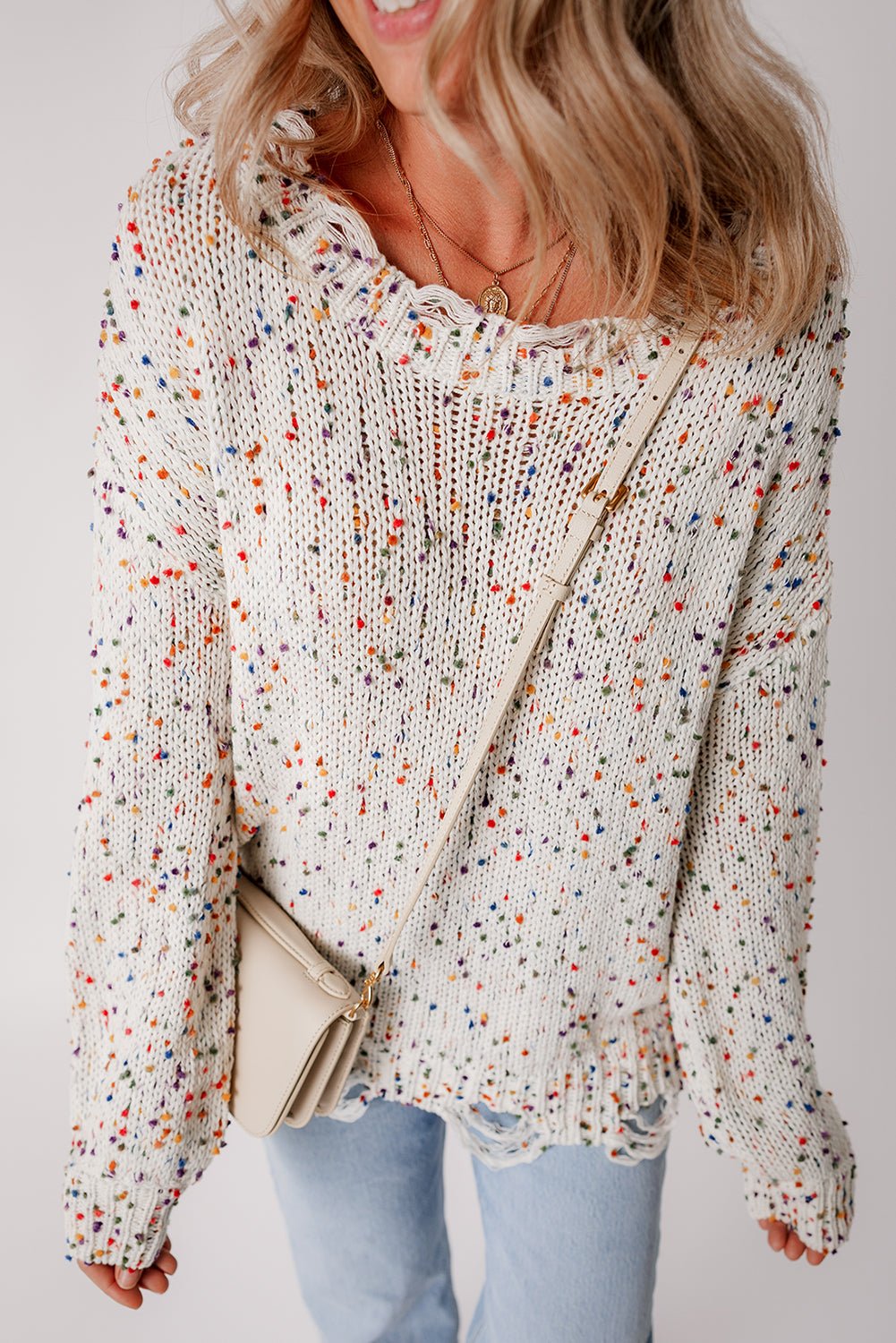 Isabel Confetti Distressed Knit Sweater - Hello Beautiful Boutique20% OFFThreaded Pear