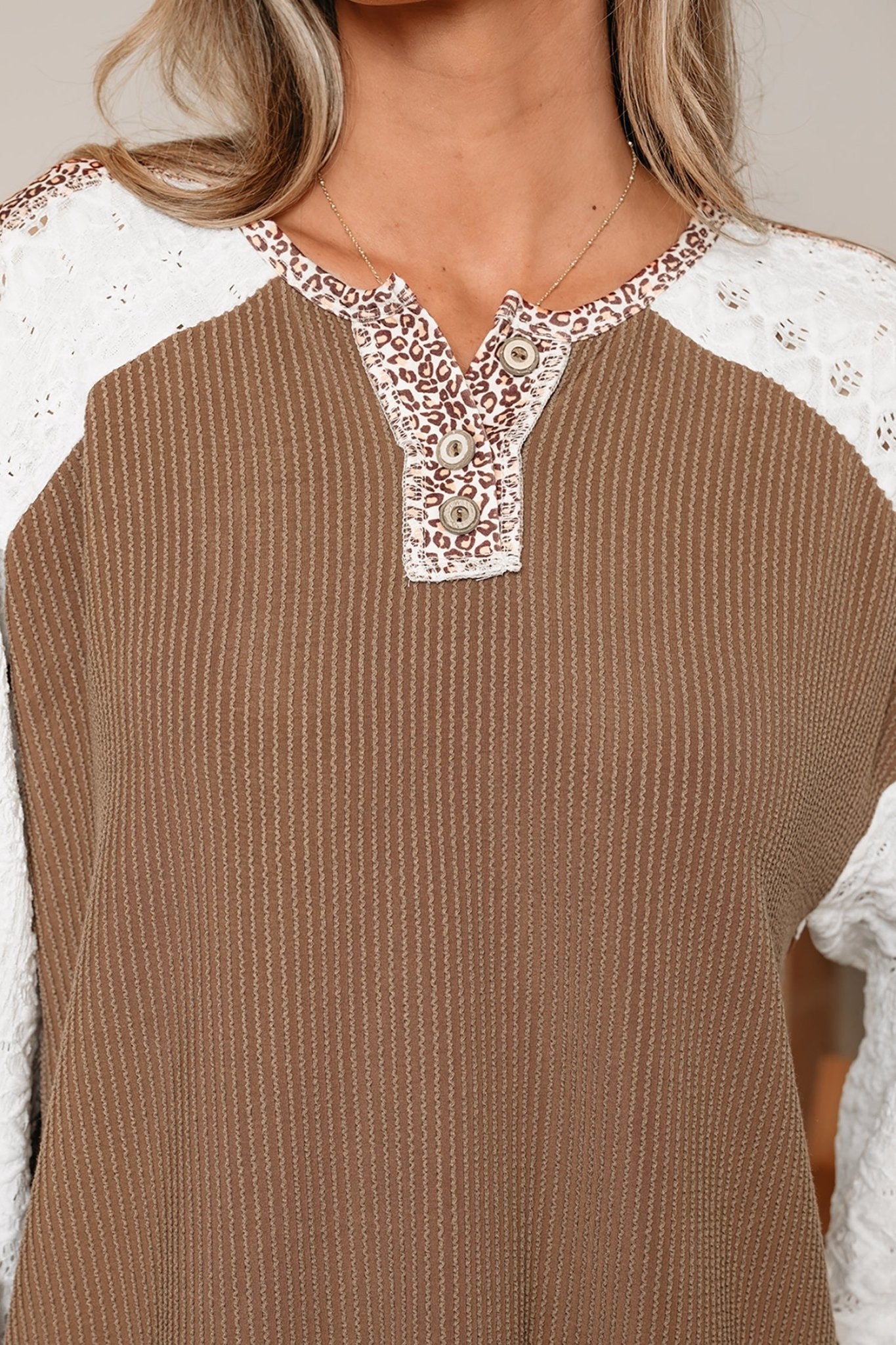 Isabella Lace Contrast Patchwork Long Sleeve Top - Hello Beautiful BoutiqueLong Sleeve TopsThreaded Pear
