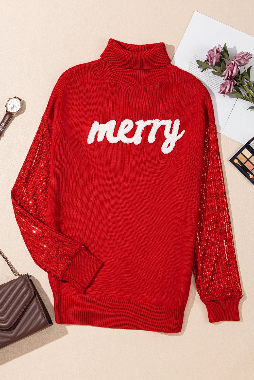 Isabella Sleeves Christmas Turtleneck Sweater - Hello Beautiful BoutiqueSweatersThreaded Pear