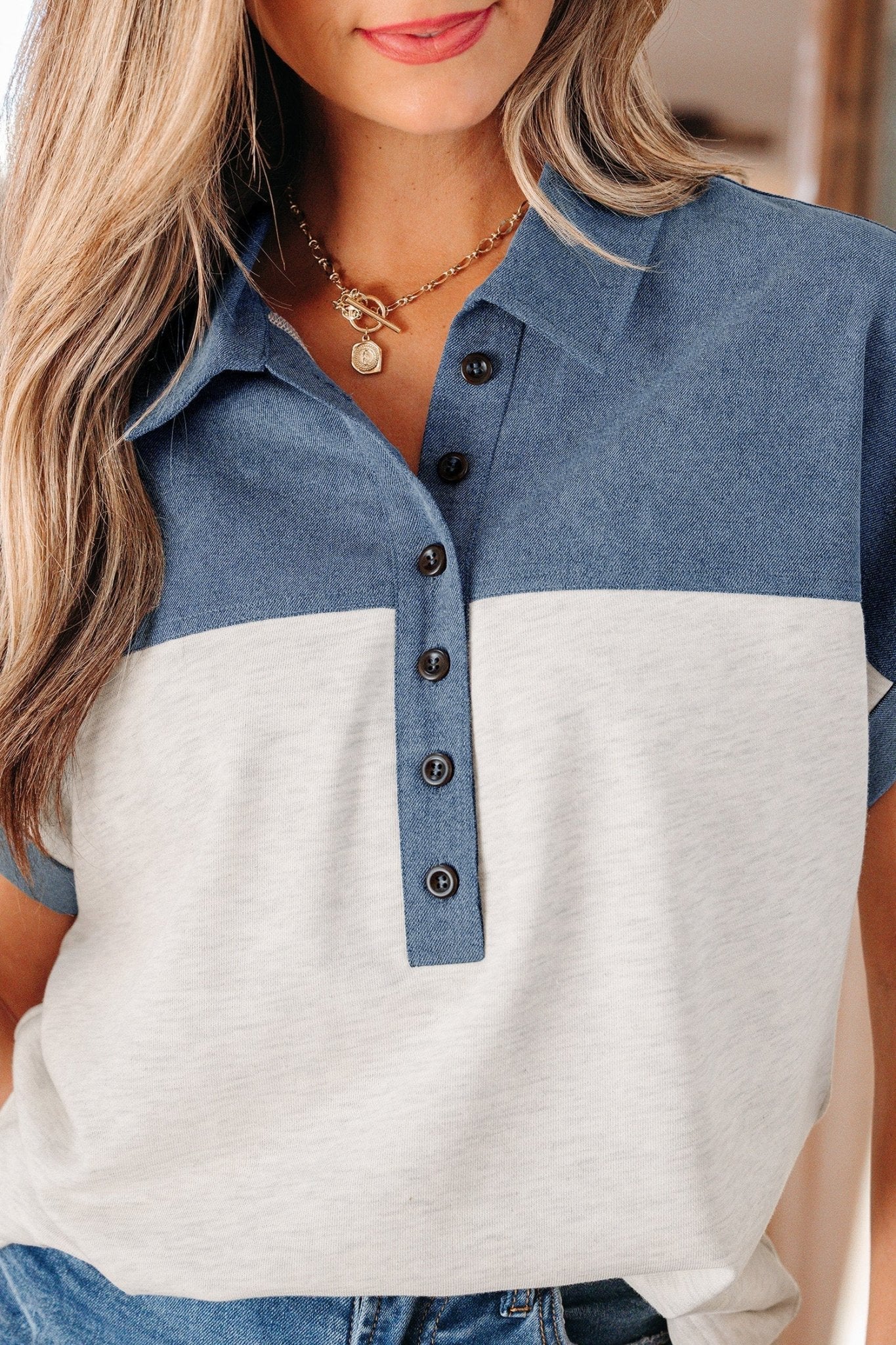 Ivey Collar Short Sleeve Top - Hello Beautiful BoutiqueBlouses & ShirtsThreaded Pear