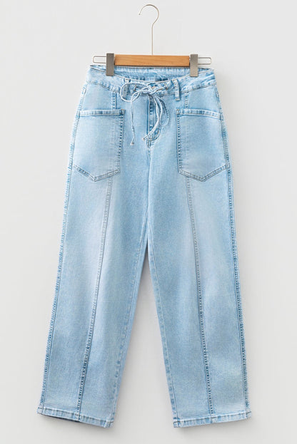Ivory Detail Drawstring Barrel Jeans - Hello Beautiful BoutiqueJeansThreaded Pear