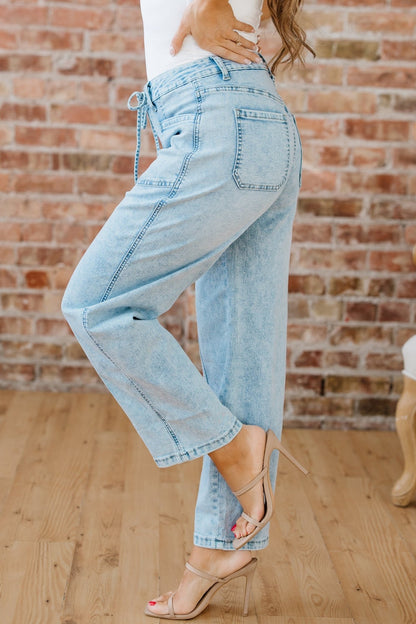 Ivory Detail Drawstring Barrel Jeans - Hello Beautiful BoutiqueJeansThreaded Pear