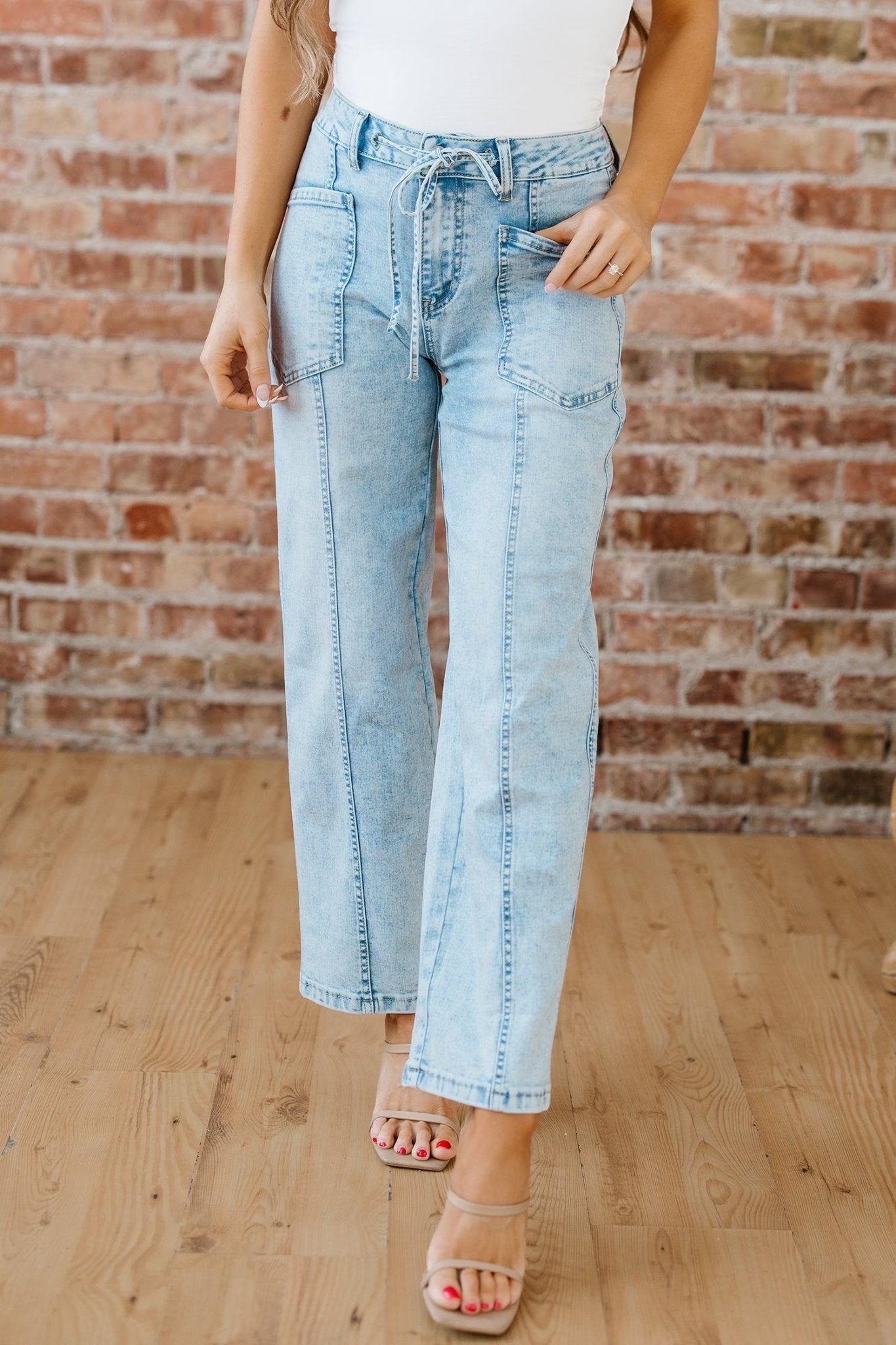 Ivory Detail Drawstring Barrel Jeans - Hello Beautiful BoutiqueJeansThreaded Pear