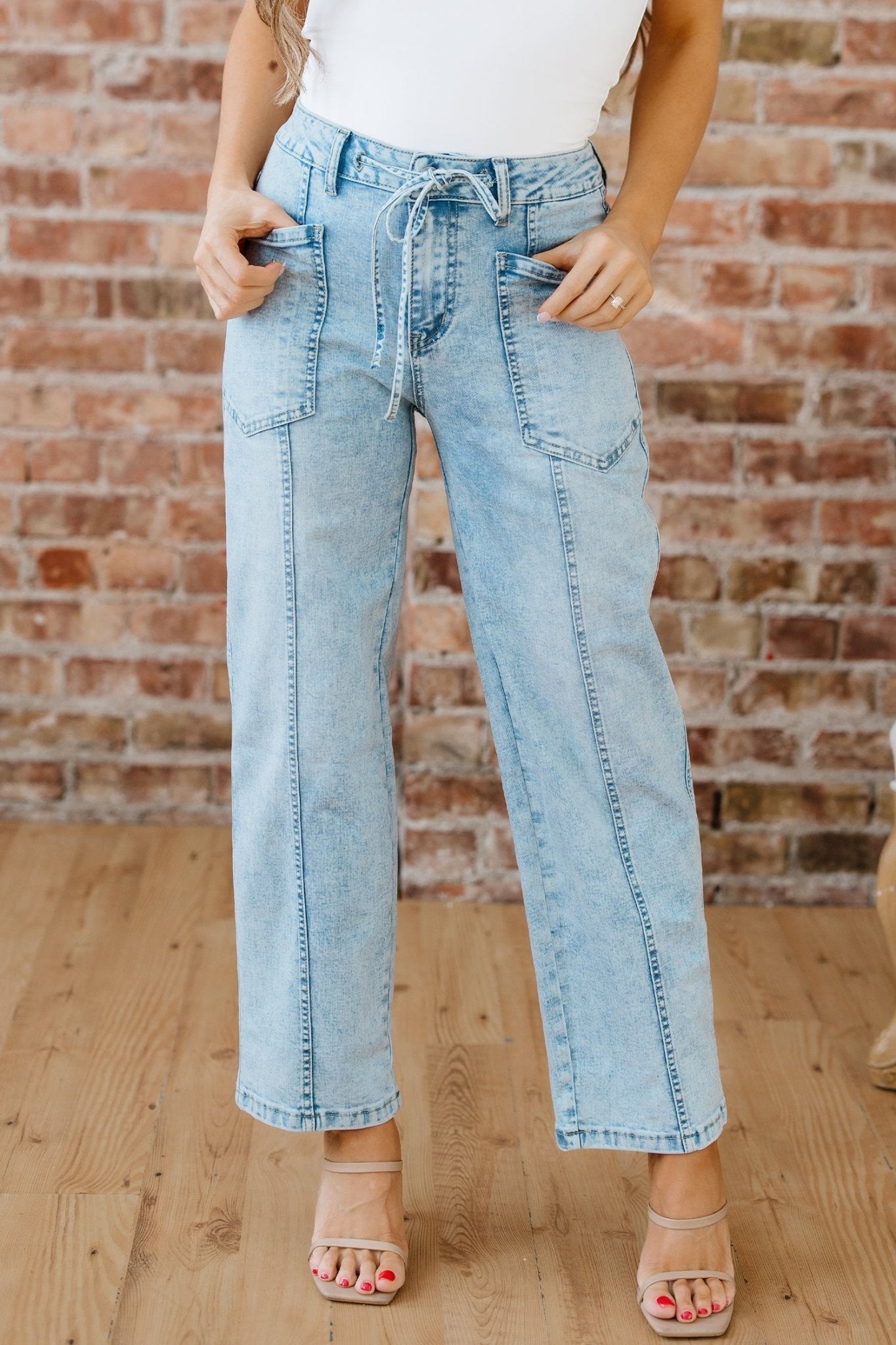 Ivory Detail Drawstring Barrel Jeans - Hello Beautiful BoutiqueJeansThreaded Pear