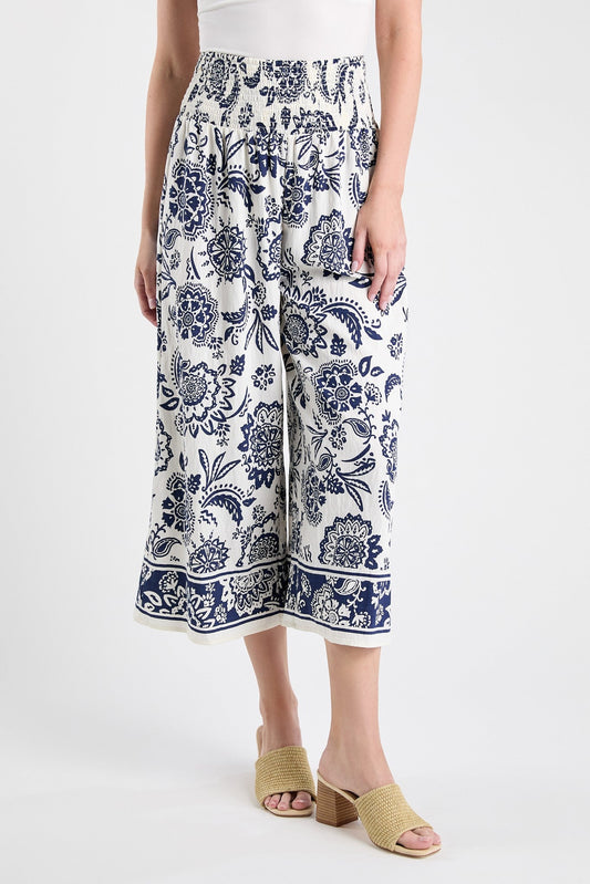 Ivory/ Navy Border Print Pants - Hello Beautiful BoutiquePantsEvelen