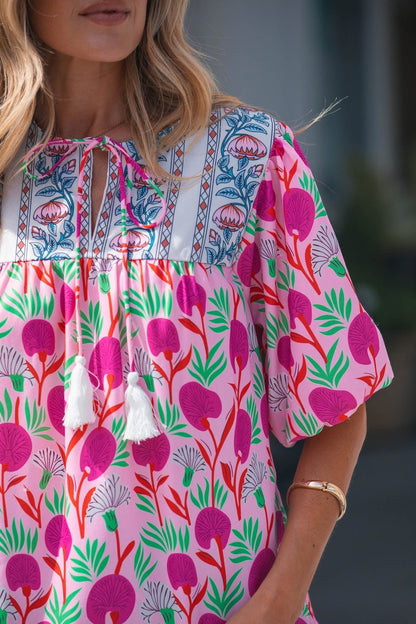 Jade Patchwork Tassel Tie Blouse - Hello Beautiful BoutiqueBlouses & ShirtsThreaded Pear