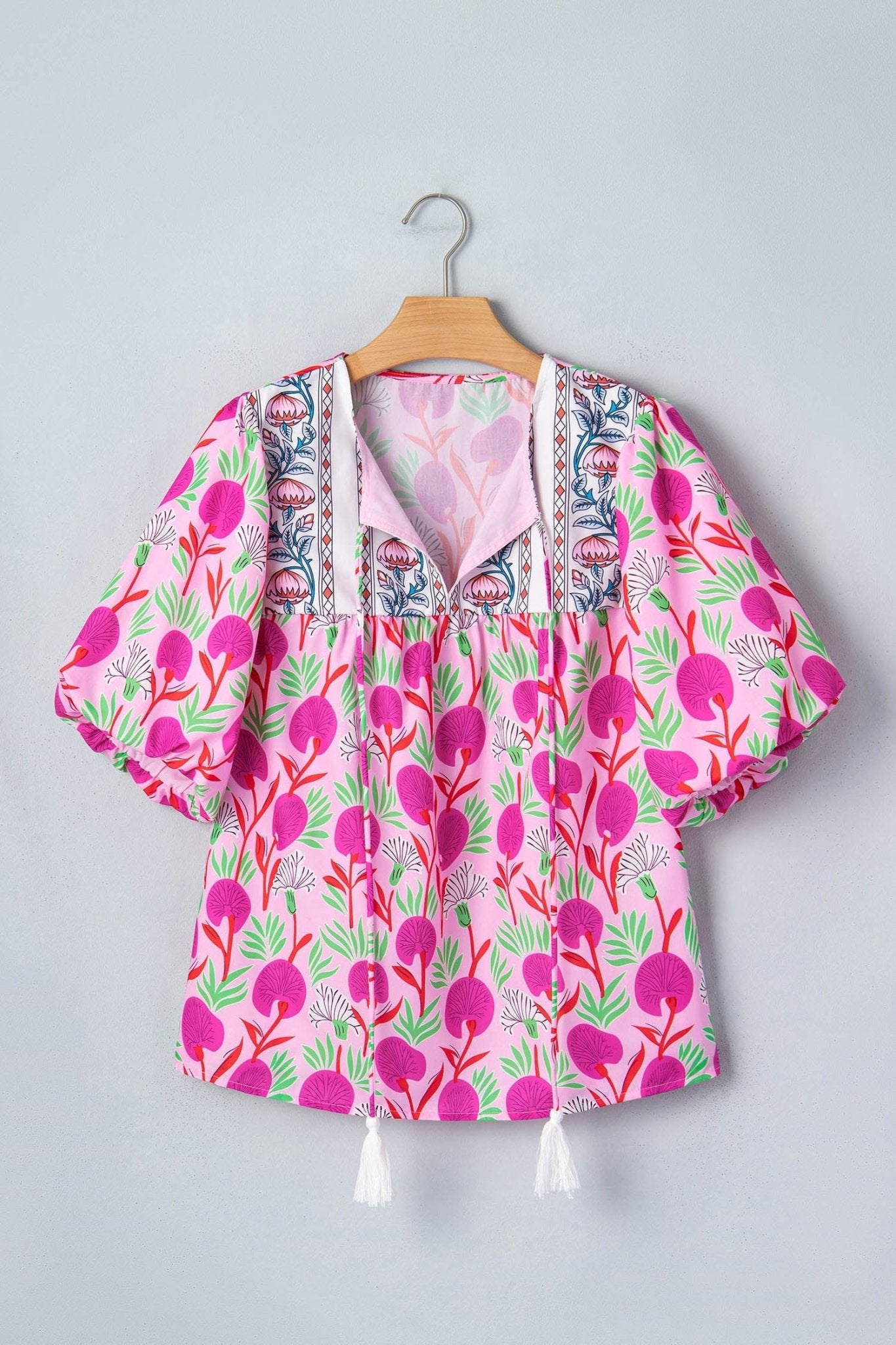 Jade Patchwork Tassel Tie Blouse - Hello Beautiful BoutiqueBlouses & ShirtsThreaded Pear