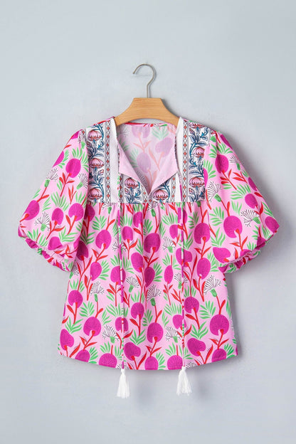 Jade Patchwork Tassel Tie Blouse - Hello Beautiful BoutiqueBlouses & ShirtsThreaded Pear