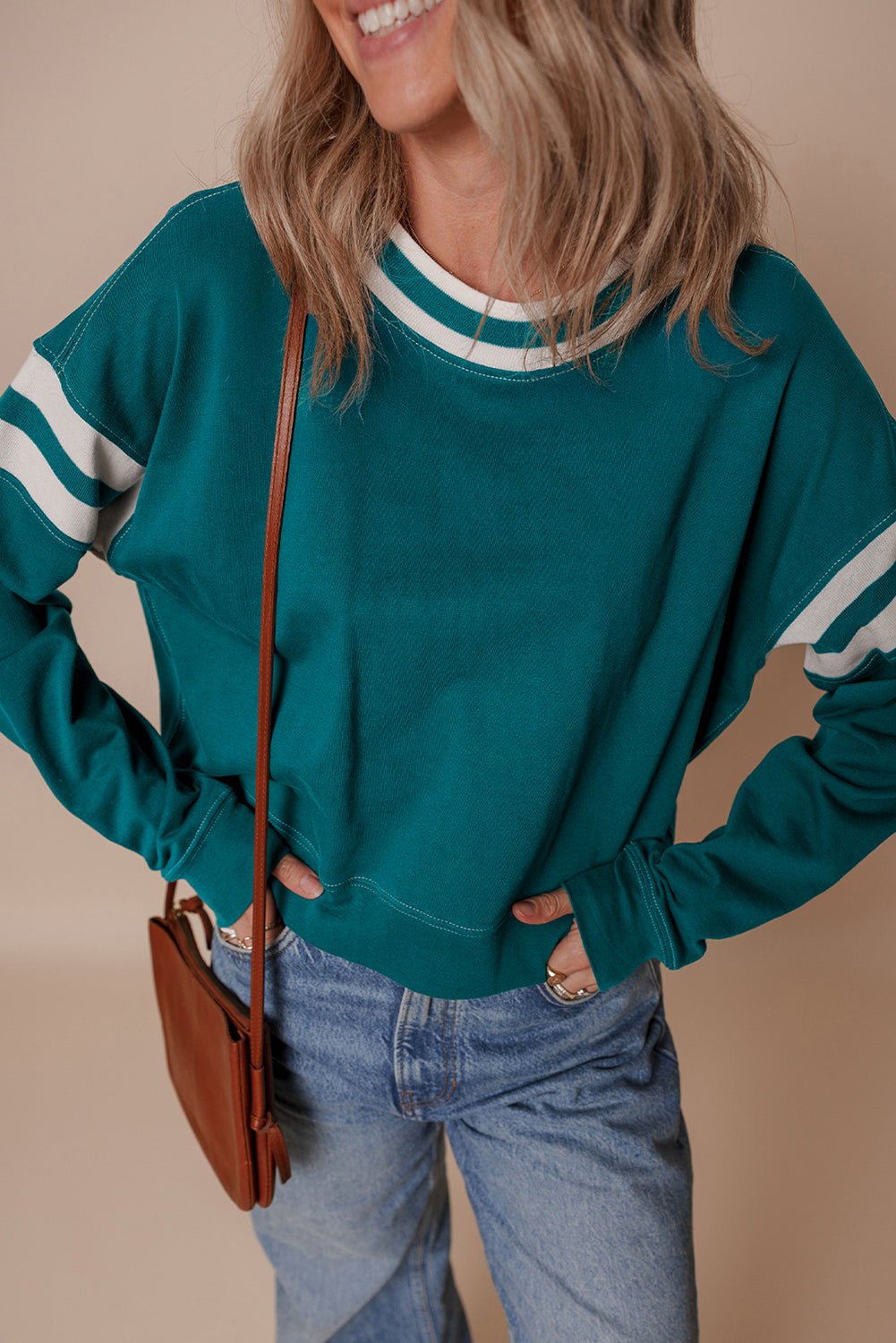 Jadeita Patchwork Drop Shoulder Sweatshirt - Hello Beautiful BoutiqueSweatshirts & HoodiesThreaded Pear