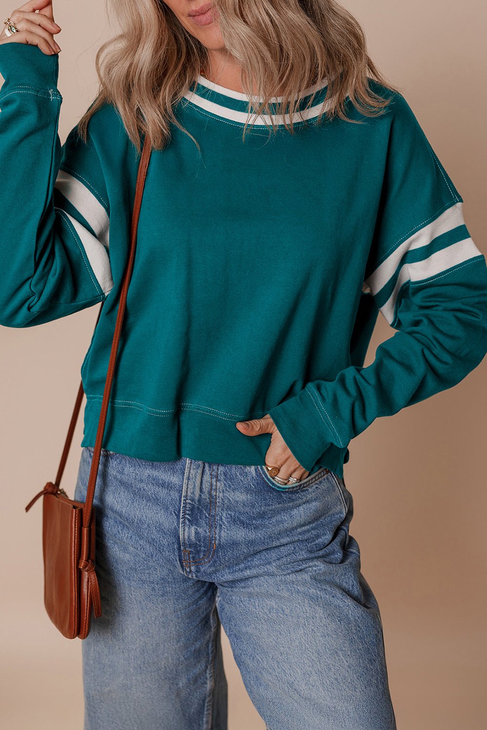 Jadeita Patchwork Drop Shoulder Sweatshirt - Hello Beautiful BoutiqueSweatshirts & HoodiesThreaded Pear