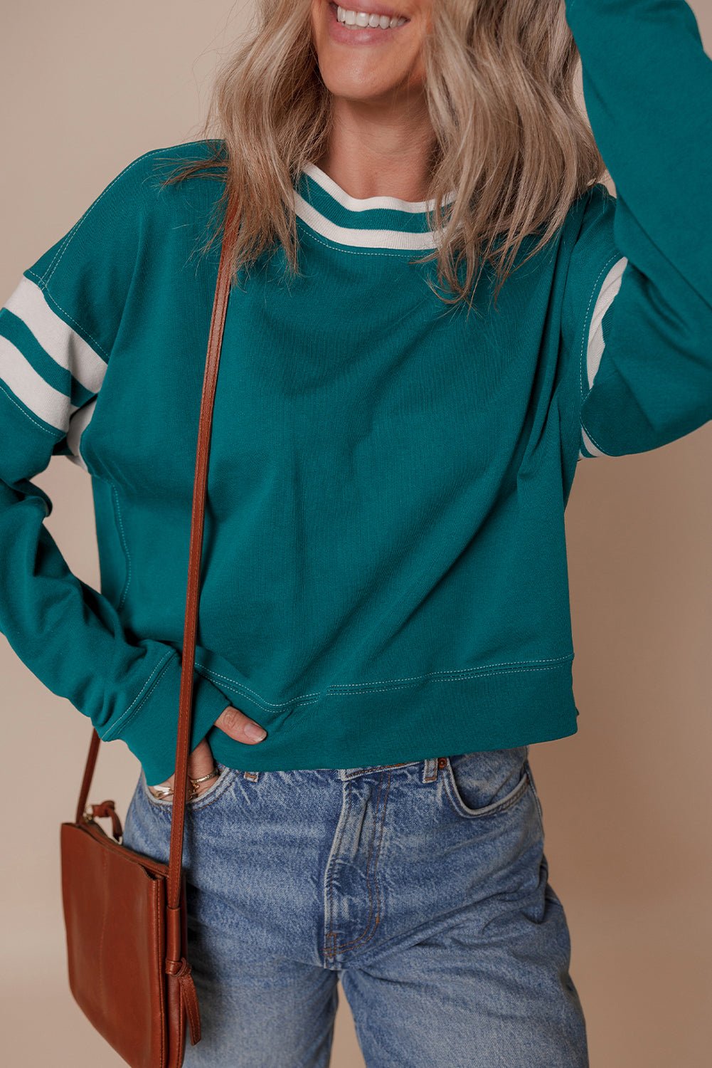 Jadeita Patchwork Drop Shoulder Sweatshirt - Hello Beautiful BoutiqueSweatshirts & HoodiesThreaded Pear