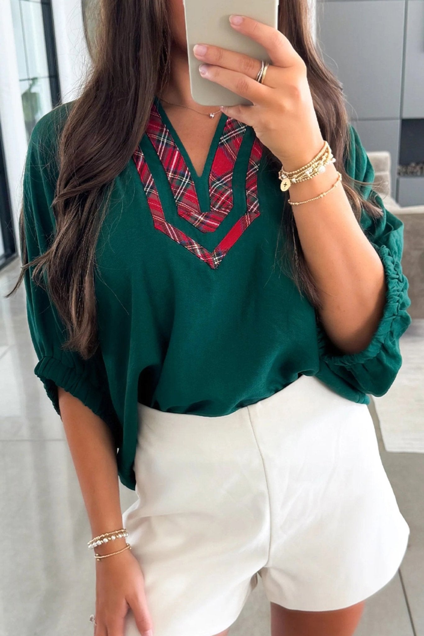 Janiyah Patchwork Half Sleeve Blouse - Hello Beautiful BoutiqueBlouses & ShirtsThreaded Pear