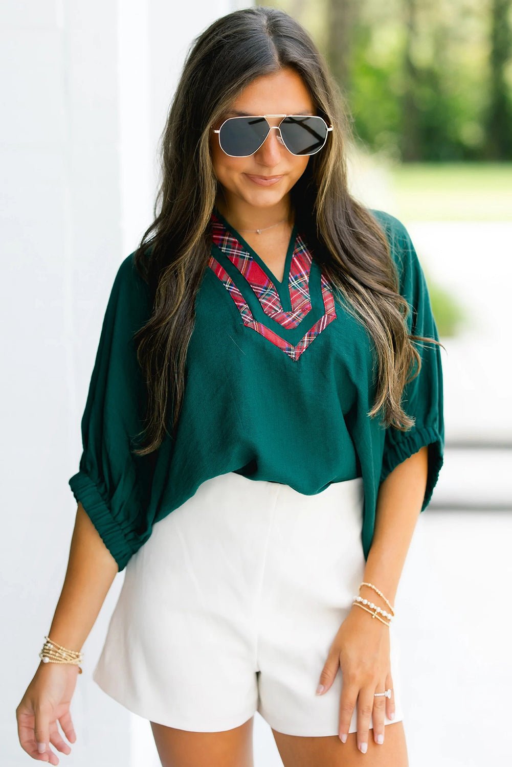 Janiyah Patchwork Half Sleeve Blouse - Hello Beautiful BoutiqueBlouses & ShirtsThreaded Pear