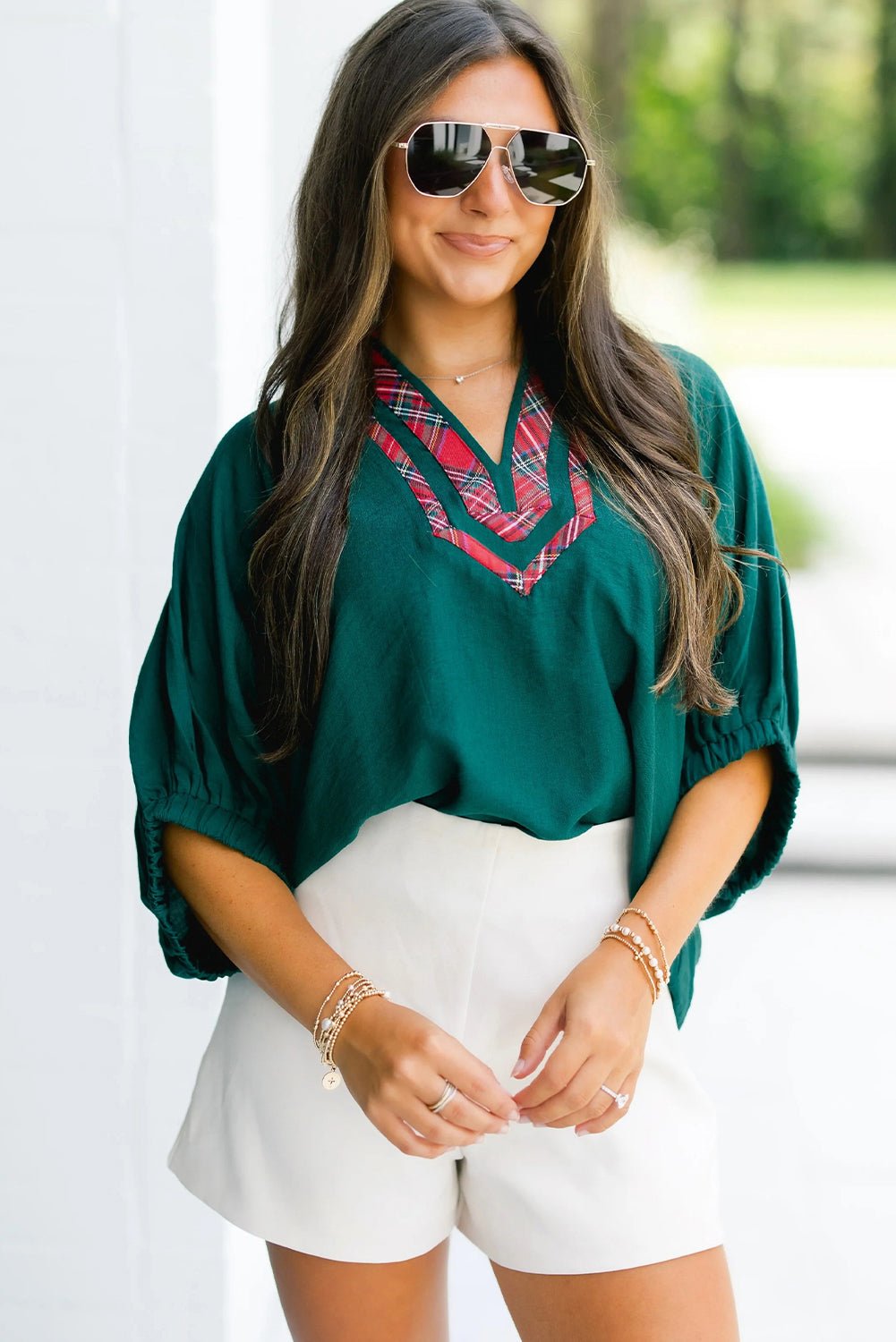 Janiyah Patchwork Half Sleeve Blouse - Hello Beautiful BoutiqueBlouses & ShirtsThreaded Pear