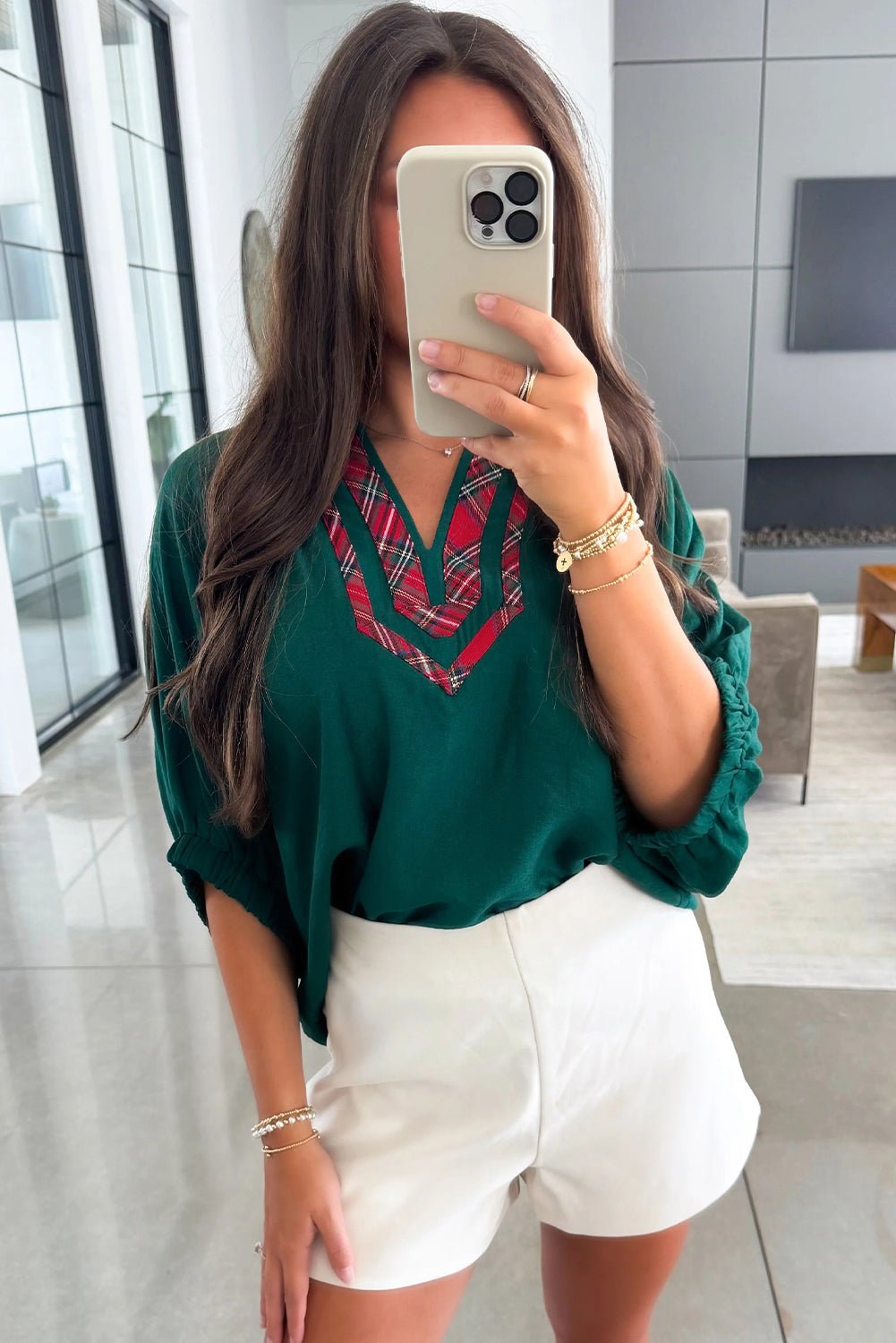 Janiyah Patchwork Half Sleeve Blouse - Hello Beautiful BoutiqueBlouses & ShirtsThreaded Pear