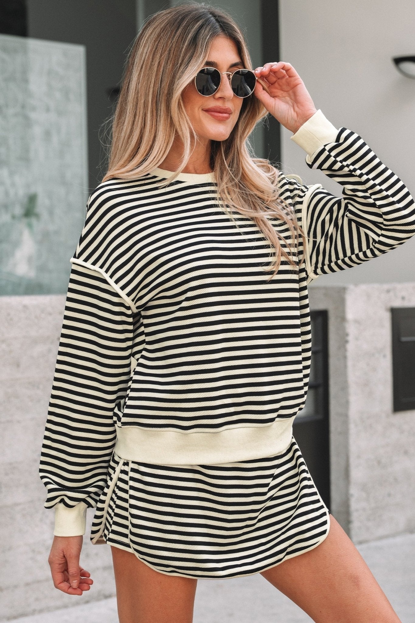 Jessica Drop Shoulder Pullover Top & Skirt Set - Hello Beautiful BoutiqueTwo Piece DressesThreaded Pear