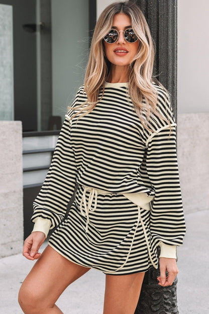 Jessica Drop Shoulder Pullover Top & Skirt Set - Hello Beautiful BoutiqueTwo Piece DressesThreaded Pear