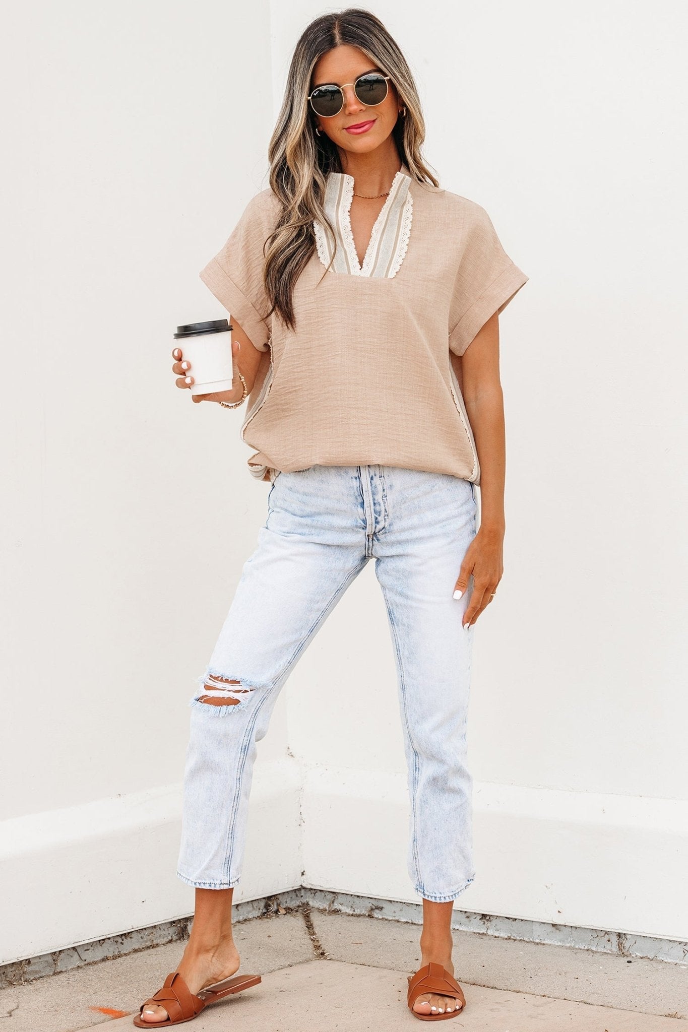 Jessica Rolled Short Sleeve Blouse - Hello Beautiful BoutiqueBlouses & ShirtsThreaded Pear