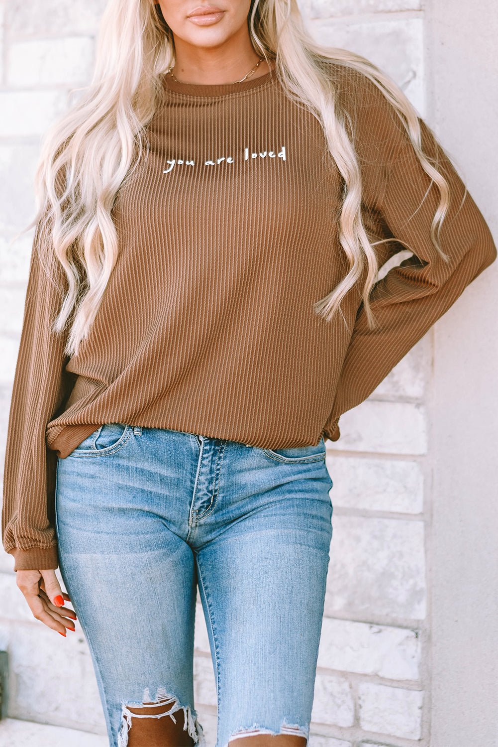 Jessiette Loved Print Corduroy Sweatshirt - Hello Beautiful BoutiqueSweatshirts & HoodiesThreaded Pear