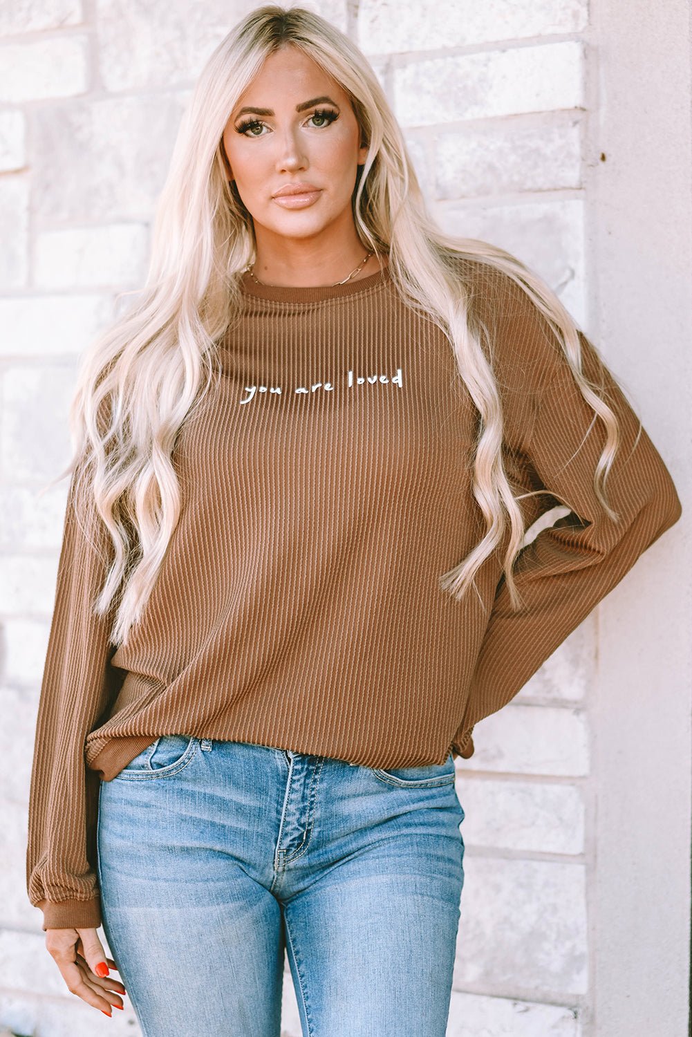 Jessiette Loved Print Corduroy Sweatshirt - Hello Beautiful BoutiqueSweatshirts & HoodiesThreaded Pear