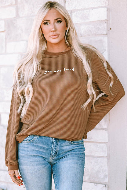 Jessiette Loved Print Corduroy Sweatshirt - Hello Beautiful BoutiqueSweatshirts & HoodiesThreaded Pear