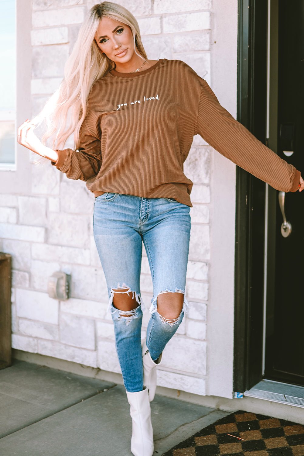 Jessiette Loved Print Corduroy Sweatshirt - Hello Beautiful BoutiqueSweatshirts & HoodiesThreaded Pear