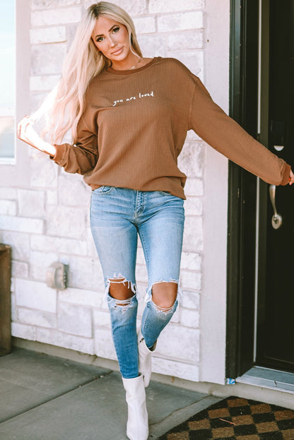 Jessiette Loved Print Corduroy Sweatshirt - Hello Beautiful BoutiqueSweatshirts & HoodiesThreaded Pear