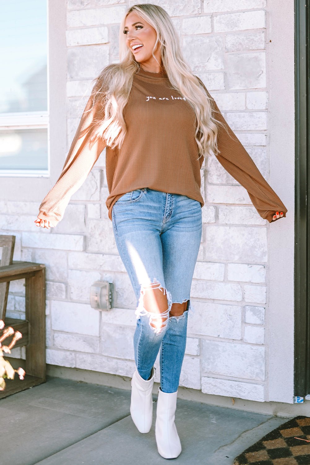 Jessiette Loved Print Corduroy Sweatshirt - Hello Beautiful BoutiqueSweatshirts & HoodiesThreaded Pear