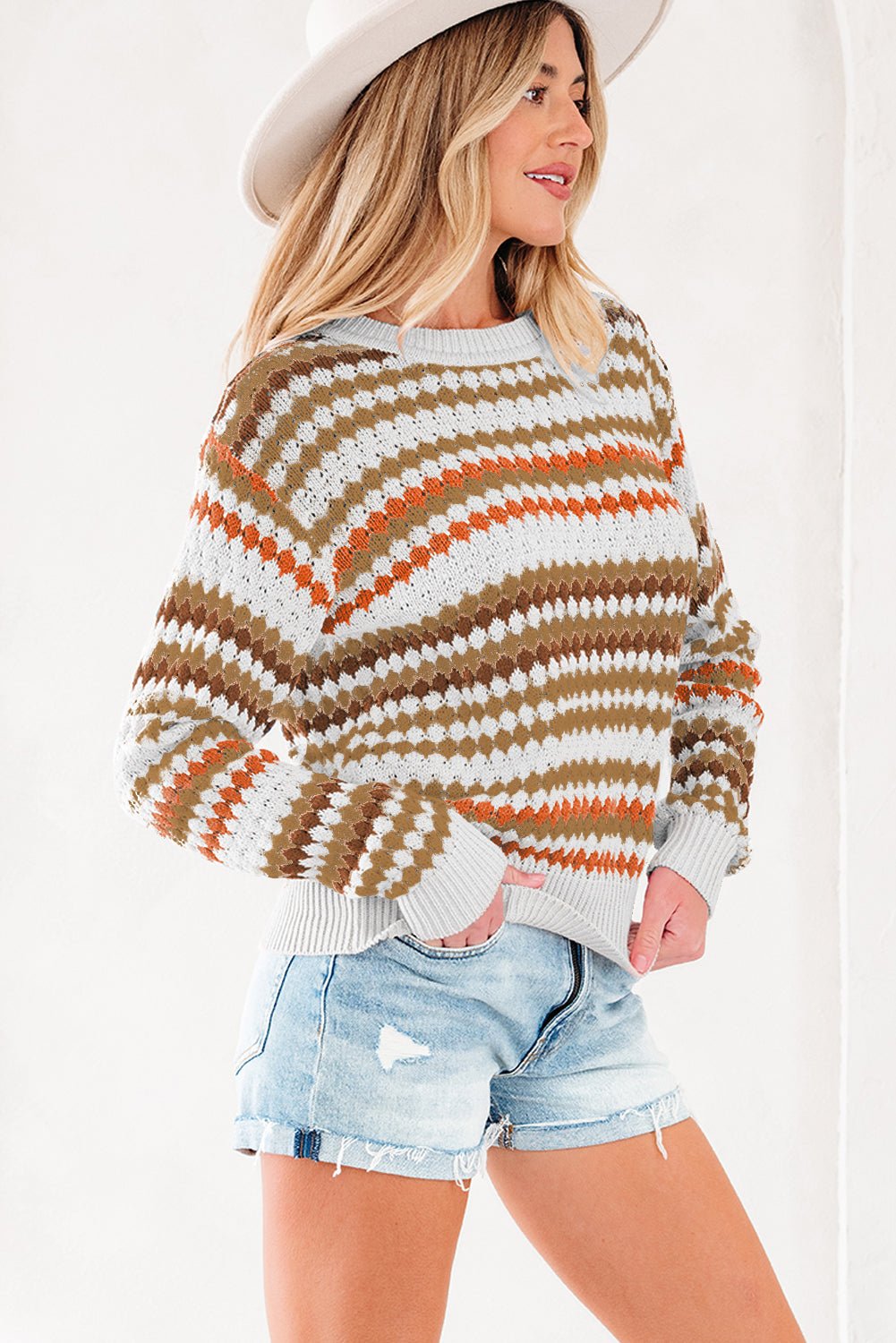 Jimena Patterned Drop Shoulder Sweater - Hello Beautiful BoutiqueSweatersThreaded Pear