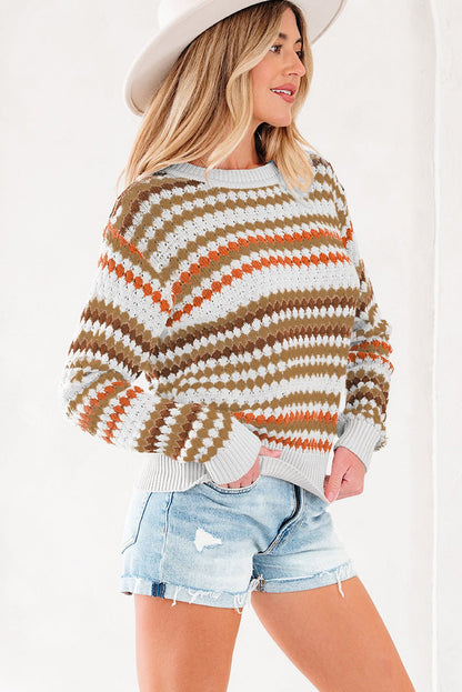 Jimena Patterned Drop Shoulder Sweater - Hello Beautiful BoutiqueSweatersThreaded Pear