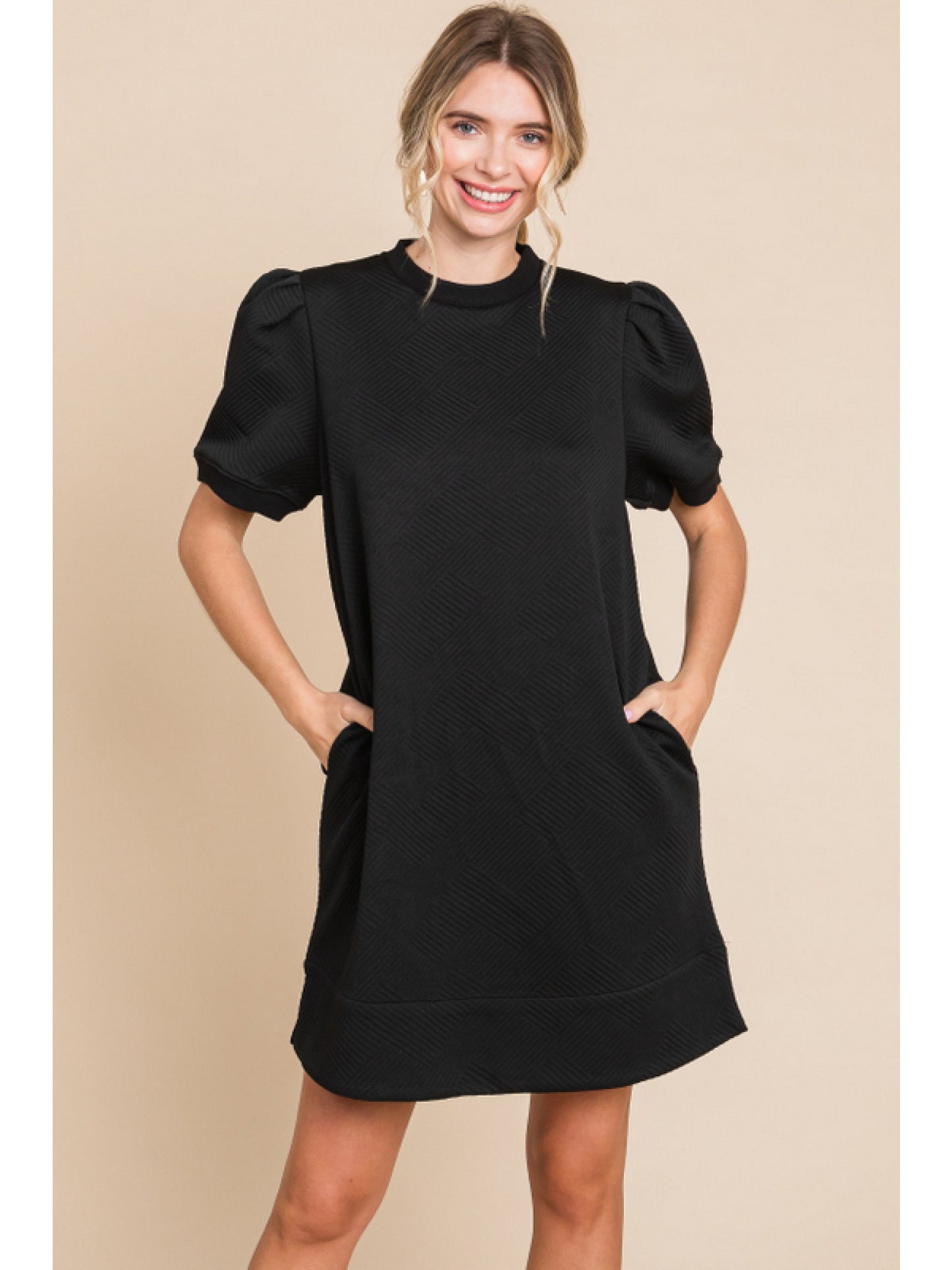 Textured Dress w/ U Neck G11499
