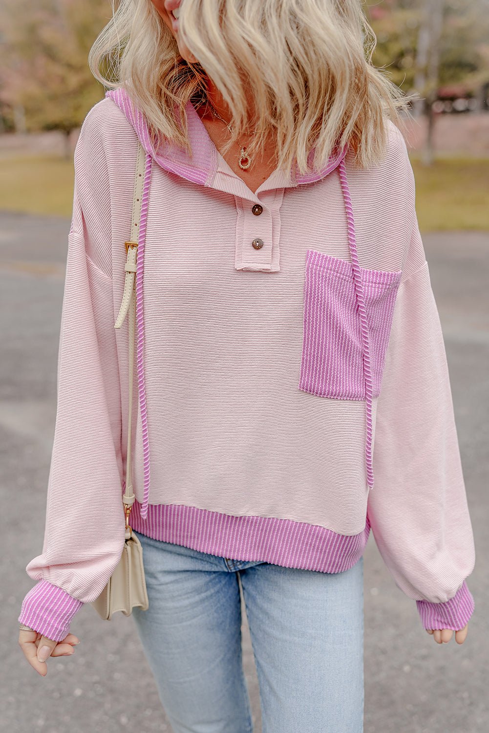 Johanna Patch Drawstring Hooded Top - Hello Beautiful BoutiqueLong Sleeve TopsThreaded Pear