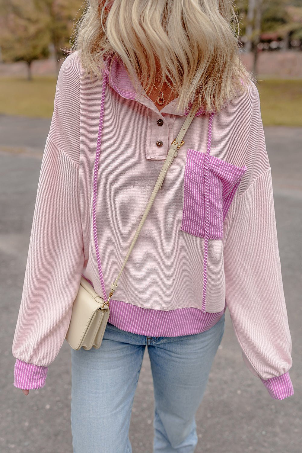 Johanna Patch Drawstring Hooded Top - Hello Beautiful BoutiqueLong Sleeve TopsThreaded Pear