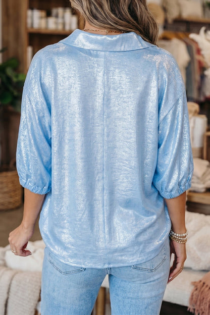 Jolene Half Sleeve Metallic Top - Hello Beautiful BoutiqueBlouses & ShirtsThreaded Pear