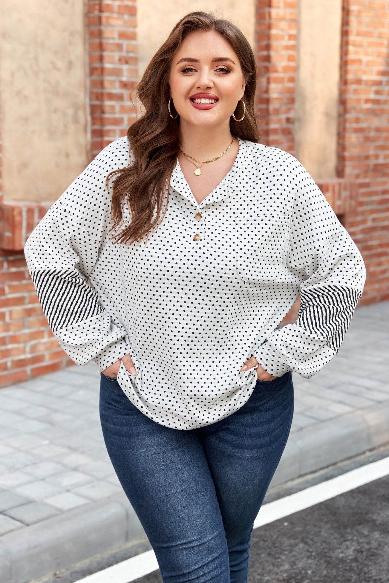 Jordyn Sleeve Henley top Long Sleeve PLUS Top - Hello Beautiful BoutiquePlus Size Blouses & ShirtsThreaded Pear